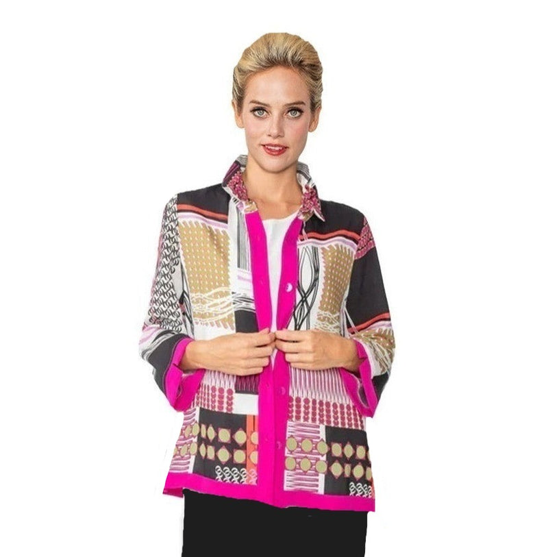 IC Collection Colorblock Patch-Print Blouse in Fuchsia - 6042B