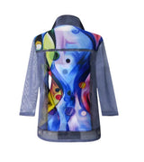 Denim-Print Mesh Twin Set In Multi - 31082