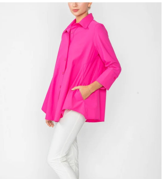 IC Collection Solid High-Low Pocket Shirt in Pink - 3778B-PK