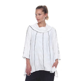 Pucker Weave Cowl-Neck Tunic with Contrast Piping - 3119-WT