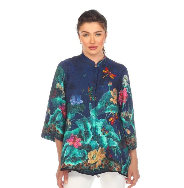 Citron Dragonfly Lotus High-Low Turquoise Blouse - 2030DLT
