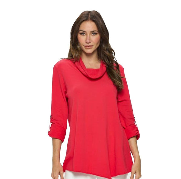 Focus Fashion Draped Neck Soft Knit Tunic in Red - FT-4005-RD