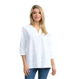Embroidered Cotton Voile Top in White C630-WHT