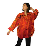 Klimt Inspired Abstract-Print Big Shirt/Blouse in Red - FRBS-338-KL