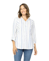 Coastal Boho Stripe Boyfriend Shirt - 46743-WT - Size L Only!