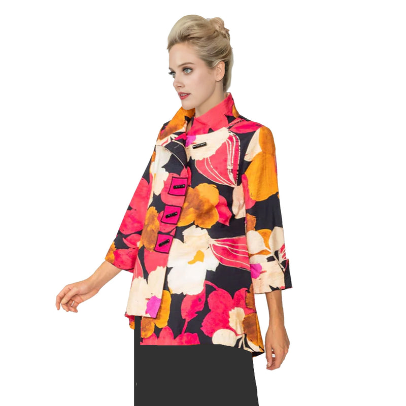 IC Collection Floral High-Collar Jacket in Fuchsia - 6124T