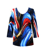 Wave-Print V-Neck Top - 27871