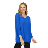Soft Fleece Knit V-Neck Tunic in Sapphire Blue - 35871