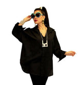 Solid Button Front Big Shirt in Black - GDB-527-BLK