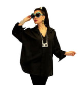 Solid Button Front Big Shirt in Black - GDB-527-BLK