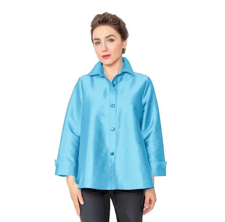 IC Collection Button Front Blouse in Turquoise - 4442J-TQ - Size S Only!