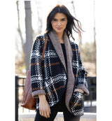 Plaid Shawl-Collar Cardigan - 87227-BLK