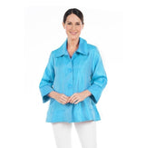 Solid Shimmery Button Front Jacket in Sky Blue - 4741-SKY