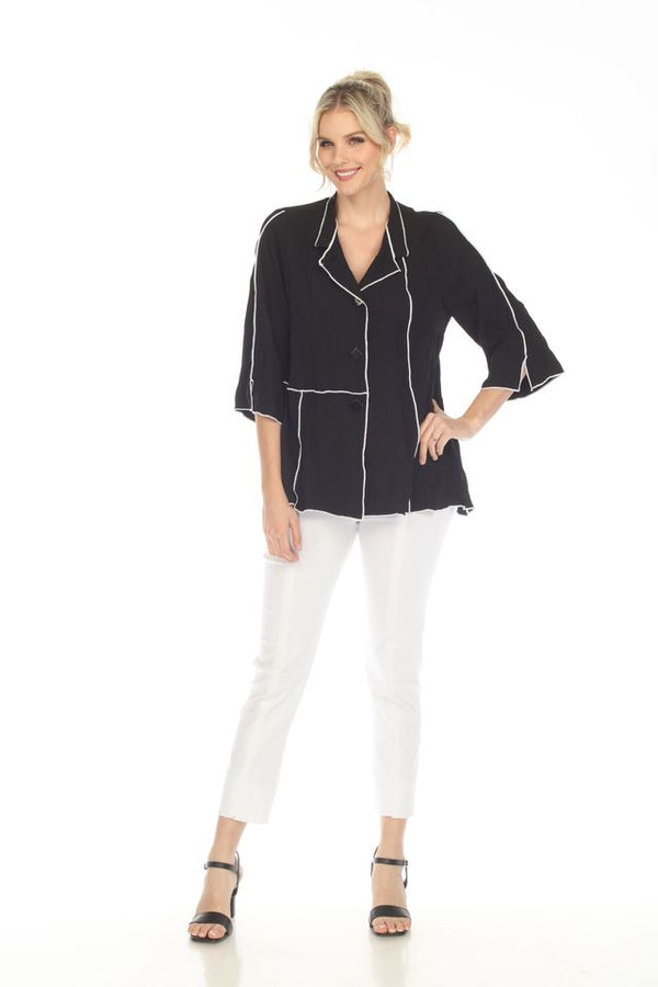 Moonlight Textured Button Down Shirt/Jacket w/ Contrast Piping - 3114-BLK