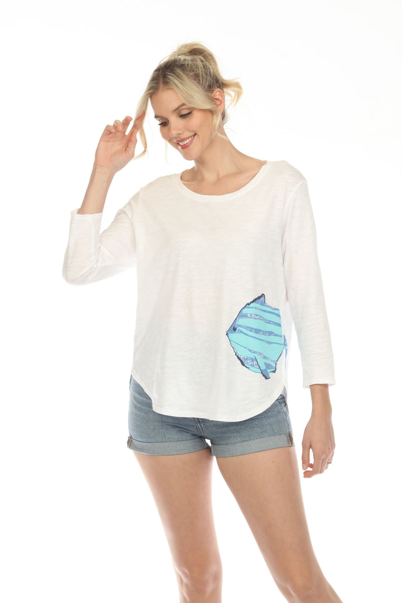 Escape by Habitat Striped Fish Long Sleeve Tee in White - 48104-WT