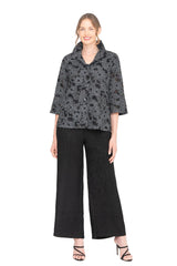 Floral Jacquard Bell Sleeve Jacket in Black - 2466-BLK