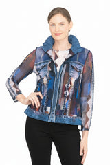 "Denim & Diamonds" Print Mesh Twin Set - 31446