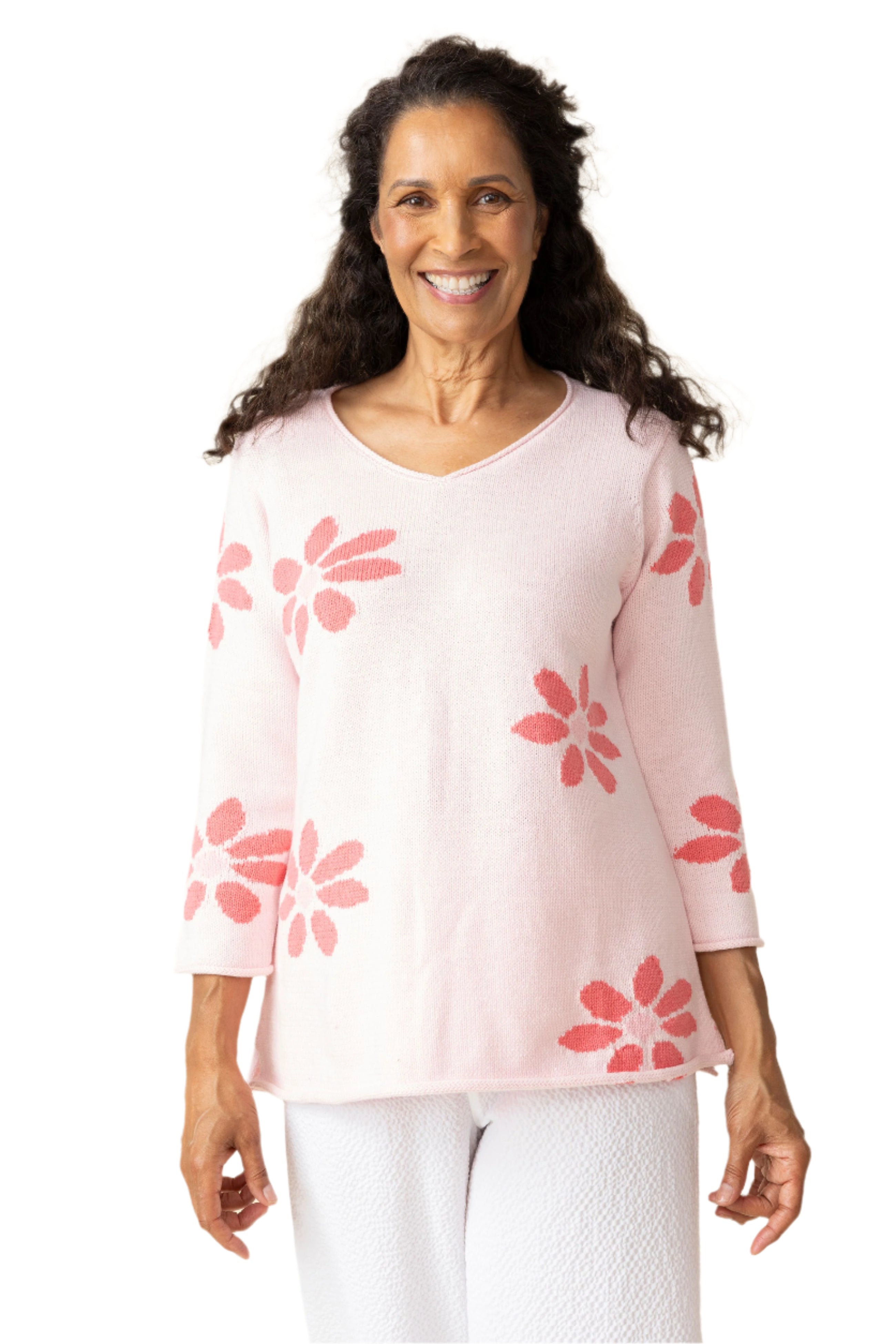 Daisy V-Neck Tunic in Carnation - 83889-CNT - Sizes S & XL