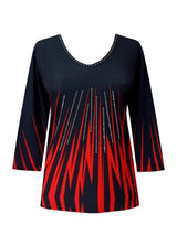 Zig-Zag-Print V-Neck Top in Red- 25783-RD