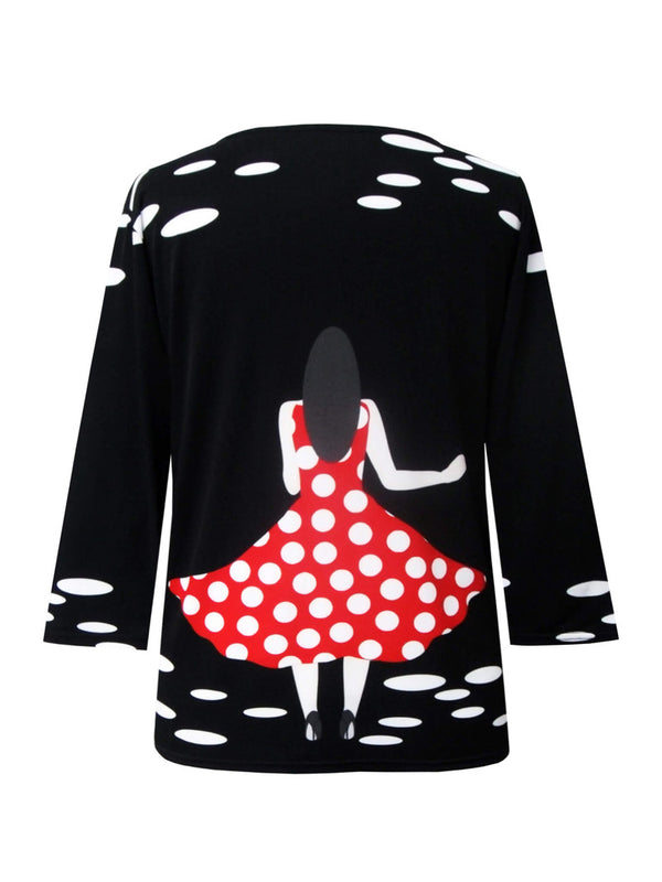 Valentina Polka-Dot Dress-Print V-Neck Top in Multi - 26789