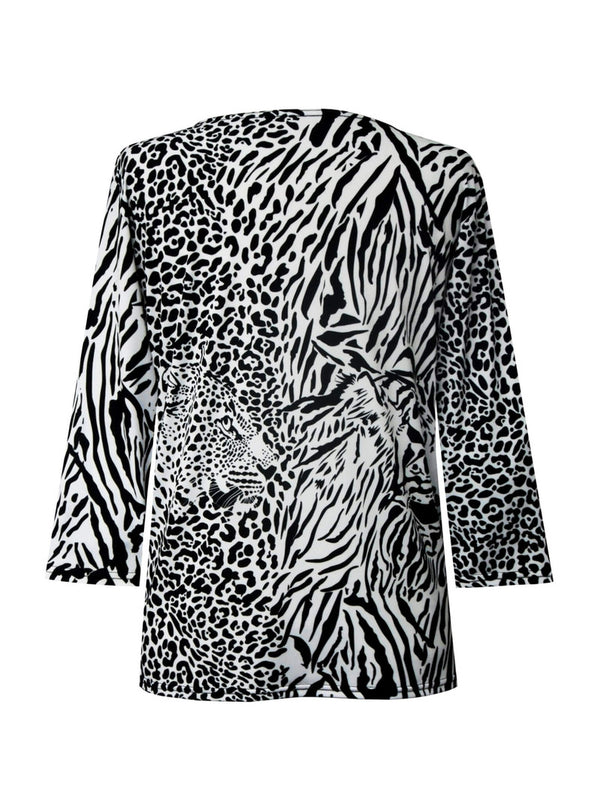Valentina Tiger Leopard-Print V-Neck Top in Multi - 27179