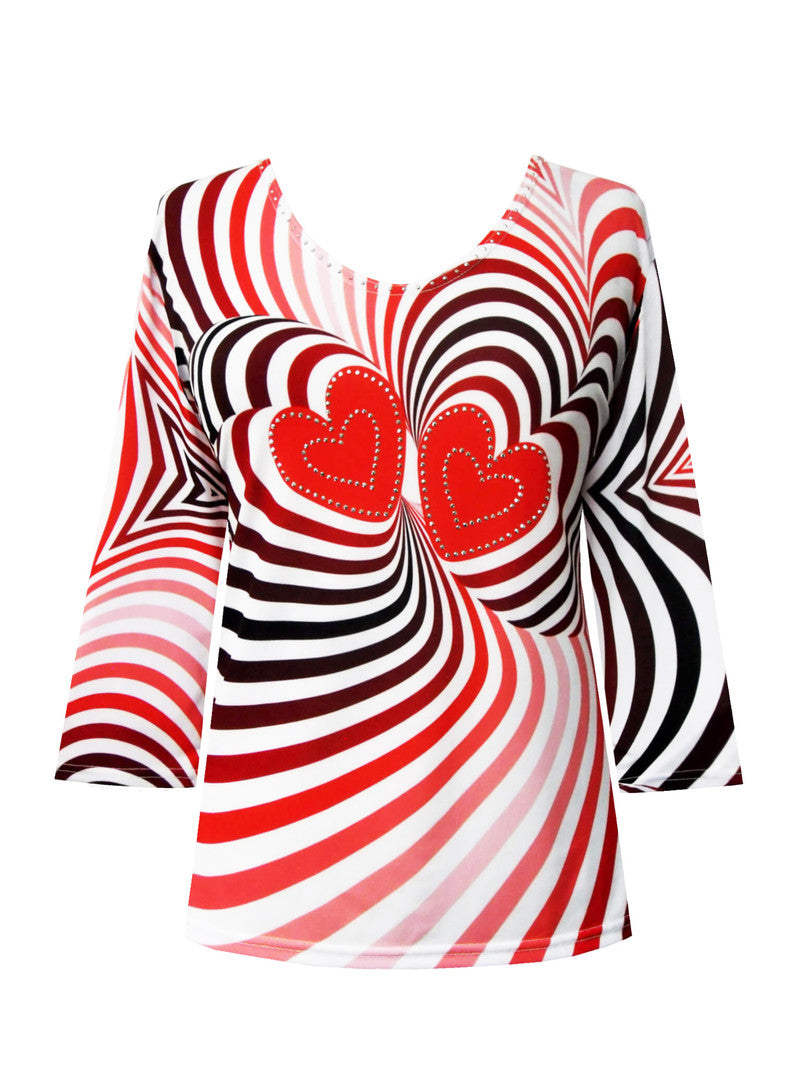 Valentina Double Hearts-Print V-Neck Top in Multi - 28665