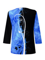 "Ascent" Royal Blue, Black & White Print V-Neck Top - 31294