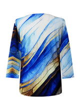Abstract Print V-Neck Top in Gold & Blue - 31966 - Size 1X Only!