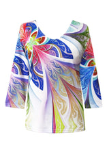 "Abstract Flower" Colorful V-Neck Print Top - 32808
