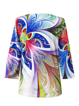 "Abstract Flower" Colorful V-Neck Print Top - 32808