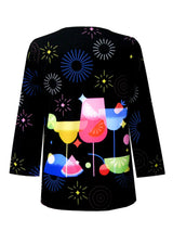 Cocktails & Fireworks V-Neck Print Top - 33775