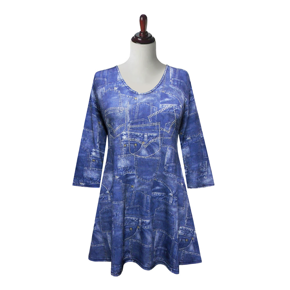 3020491 Pink-Blue Striped Hi-Low Frayed Hem Tunic