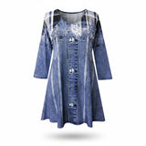 Valentina "Plaid & Denim" Print Tunic in Blue - 26703-TU