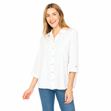Hearts Embossed Button-Front Shirt in White - 15617-WT