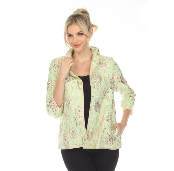 IC Collection Metallic Floral Jacquard Jacket in Green - 4672J-GN