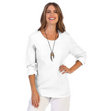 Essential Fall Waffle-Knit Top in White - C519-WHT