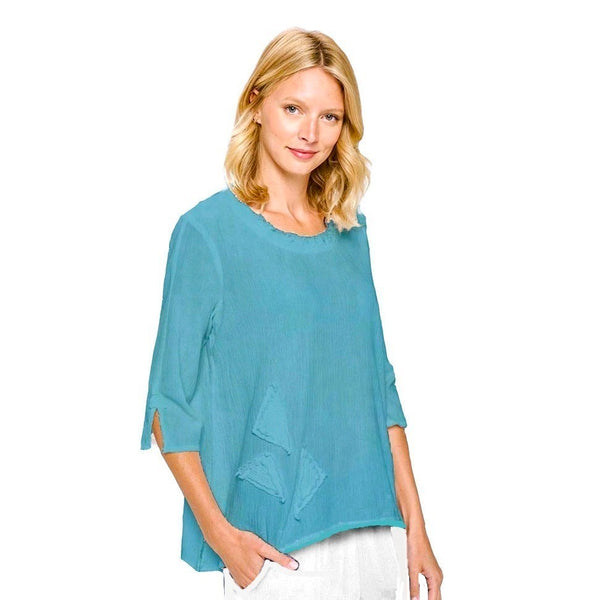 Focus Textured Patchwork Tunic Top in Maui Blue - CG-121-MB