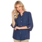 Citron Solid Navy Silk Blend Blouse - 1213SSN