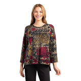 Floral Crew Neck Top in Cranberry - 36369-CNB