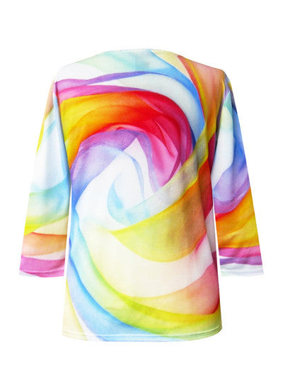 Valentina Pastel Rainbow Print V-Neck Top in Multi - 27885