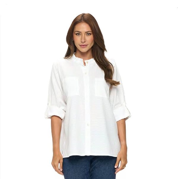 Focus Striped Cotton Pocket Shirt in White - CS-117-WT