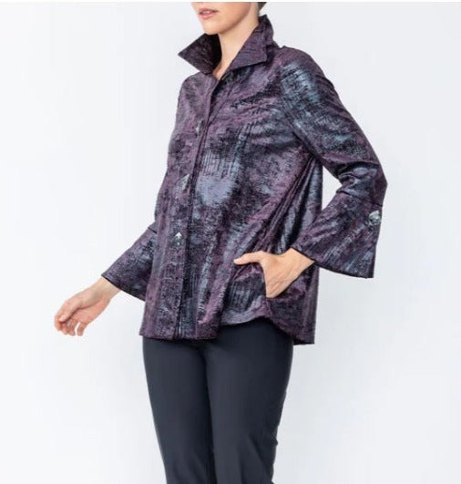 IC Collection High Collar Jacket in Purple Multi - 4591J - Size M Only!