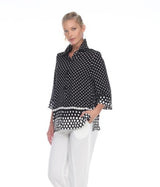 Mixed Dot Button Front Blouse in Black & White - 3101