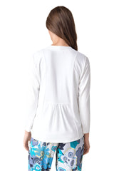 Shirred Back Open Front Short Cardigan in White - 55930-WHT