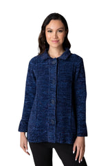 Heathered Knit Button Sweater Jacket in Navy - 87728-NVY - Size XL