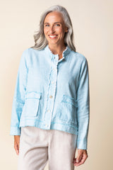 Soft Raw-Edge Linen Blend Button Front Jacket - 41552