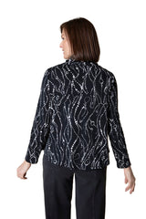 Polka Dot Wave Cowl-Neck Top - Black/White - 16803