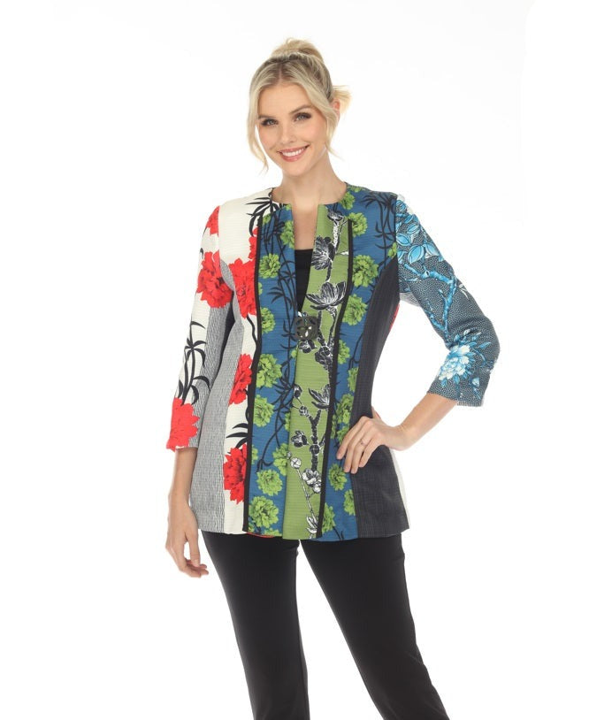 IC Collection Mixed Floral-Print Collarless Jacket - 6166J