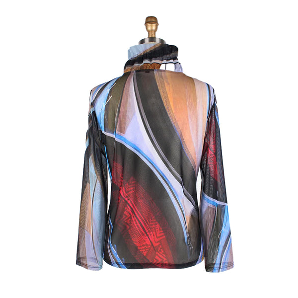 Damee Brushstroke Print Mesh Jacket with Sleeveless Top - 31421-MLT