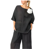 Mixed Direction Stripe Cocoon Top in Black - 6814T-BLK